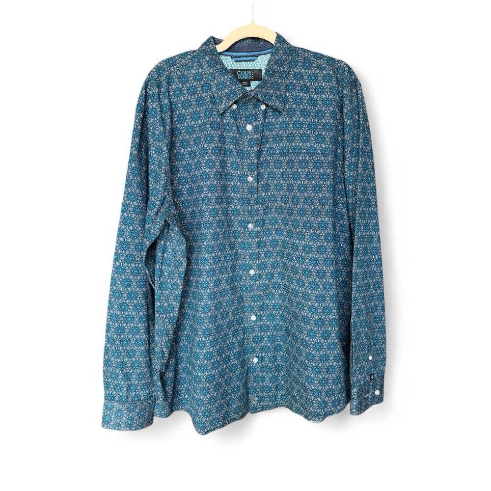 Cody James Blue Patterned Button down Long-sleeve Shirt Size Large